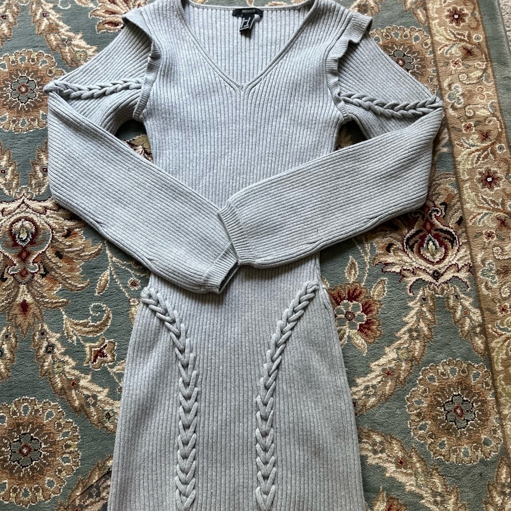 Gray Cold Shoulder Knit Dress